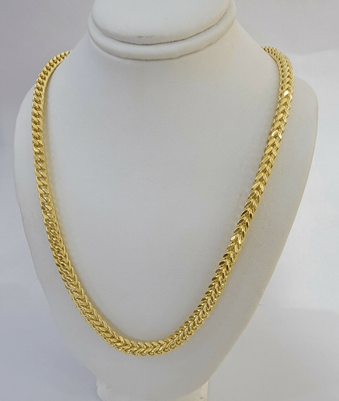 Real 14k Gold Necklace Franco Chain 4mm 22 Inch Diamond Cut Mens 14k Yellow Gold - GoldenlinQ